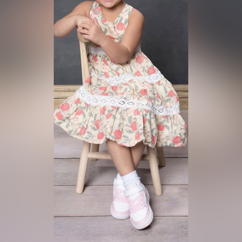 Shabby Chic Girls Apple Print Tiered Ruffle Lace Pinafore Dress Size 8 Girls US